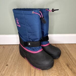 Kamik Rocket Girls 6 Snow Boots Black Blue Pink Waterproof Insulated Winter